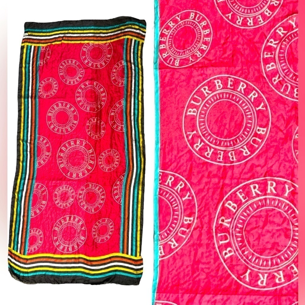 Burberry Silk Lightweight Logo Graphic Scarf in red black  xl size